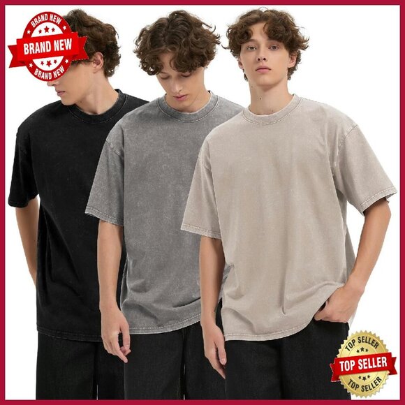 Oversized Cotton T-Shirt 3 Pack Vintage Fit Casual Streetwear Tees